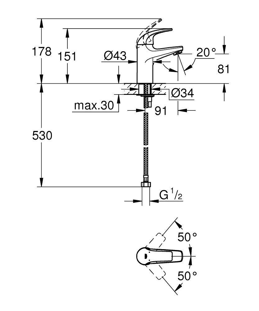 29044000 Однорычажный смеситель grohe baucurve для встроенного монтажа