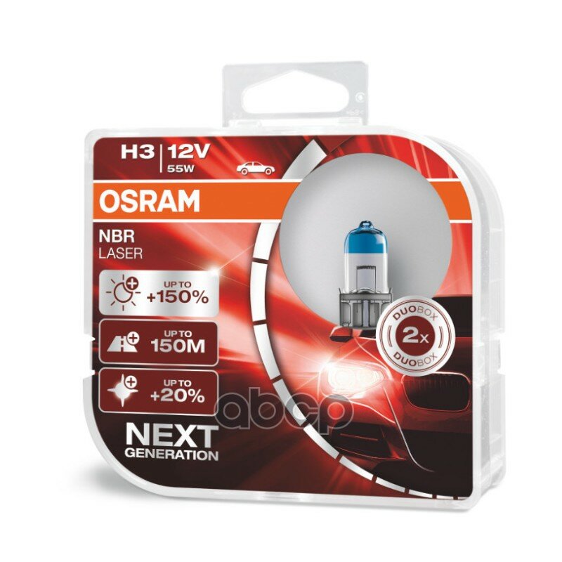 Osram^64151nl-Hcb Лампа H3 12v 55w Nigtt Braker Laser +150% Pk22s, Карт.2 Шт. Osram арт. 64151NL-HCB