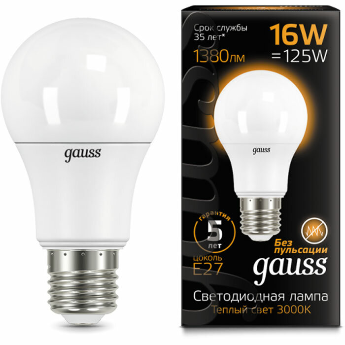 Светодиодная лампа Gauss Black LED A60 E27 16W 3000K 102502116