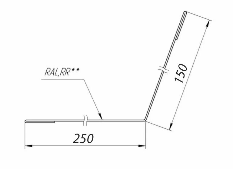 Планка примыкания для кровли 2м (250х150 мм) Угол наружный металлический Цинк 1 штука - фотография № 2