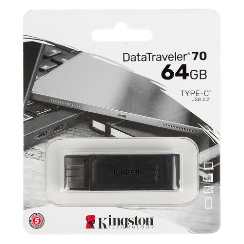 Флешка USB (Type-C) Kingston DataTraveler 70 DT70/64GB 64ГБ, USB3.2, черный