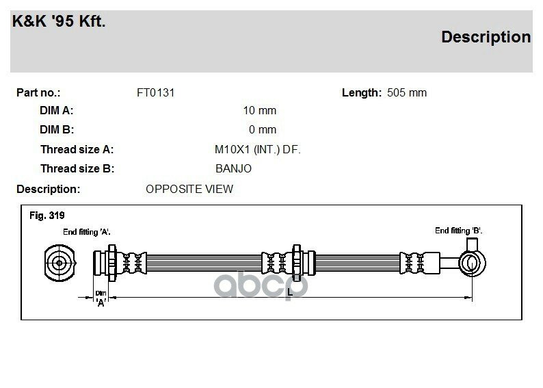 Шланг Тормозной Передн Лев Nissan: X-Trail 01- K&K арт. FT0131