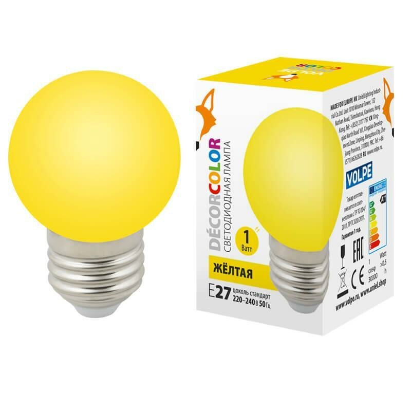 Volpe Лампа декоративная светодиодная (UL-00005649) Volpe E27 1W желтая LED-G45-1W/YELLOW/E27/FR/С