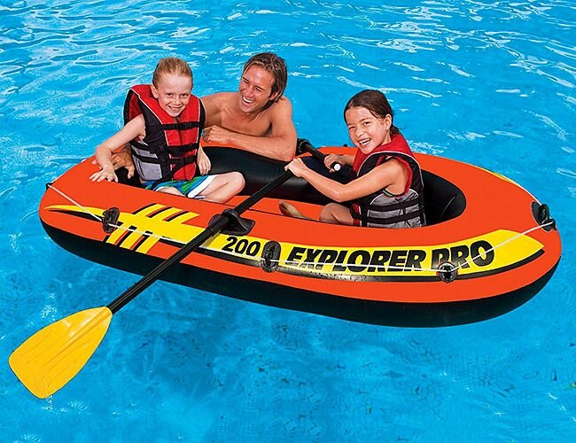 Надувная двухместная лодка Intex Explorer PRO - 200 (set) с веслами и насосом, 58357