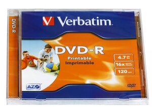 Фото Диск Jewel case (box) DVD-R Verbatim 4.7 Gb 16x Printable (VER-43521-1)