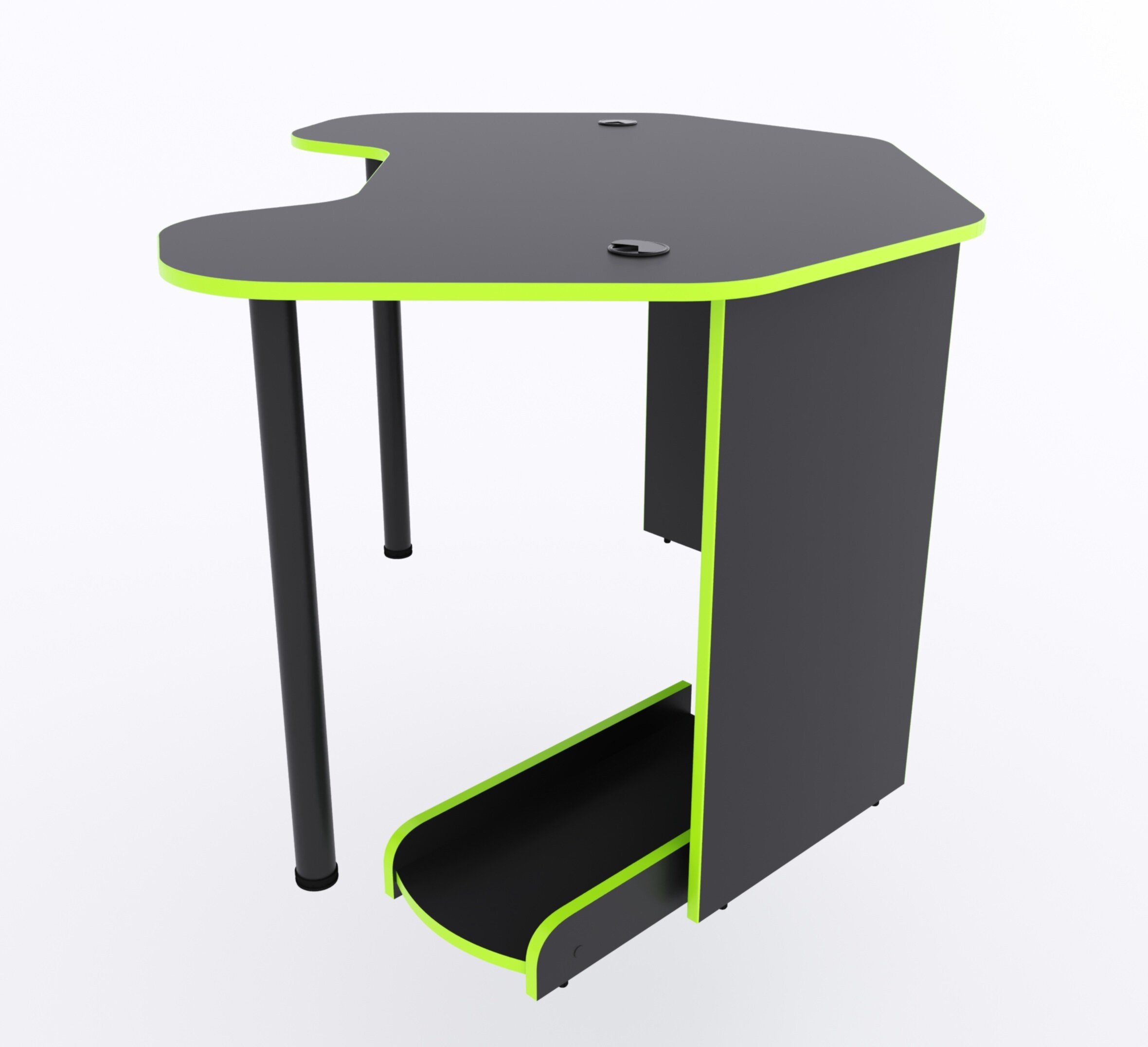 Угловой компьютерный стол "Угол" c подставкой для ПК, 140x87x75 см, чёрный с зелёной кромкой - фотография № 6