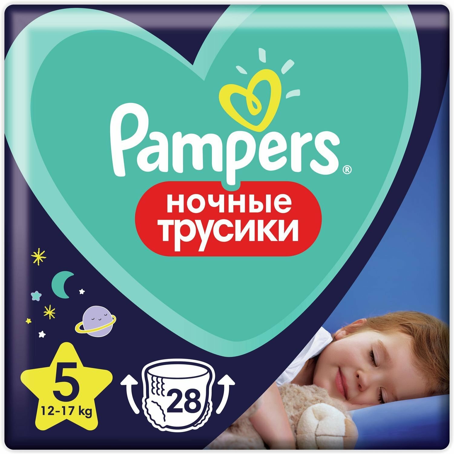 Ночные подгузники-трусики Pampers Pants для малышей 12-17 кг, 5 размер, 28 шт