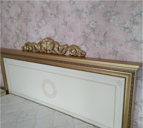 Спальный гарнитур Мэри Версаль слоновая кость (кровать 160х200 шелкография, шкаф 6дв, тумбочки 2шт, кроватное основание, туал. стол, зеркало) - фотография № 5