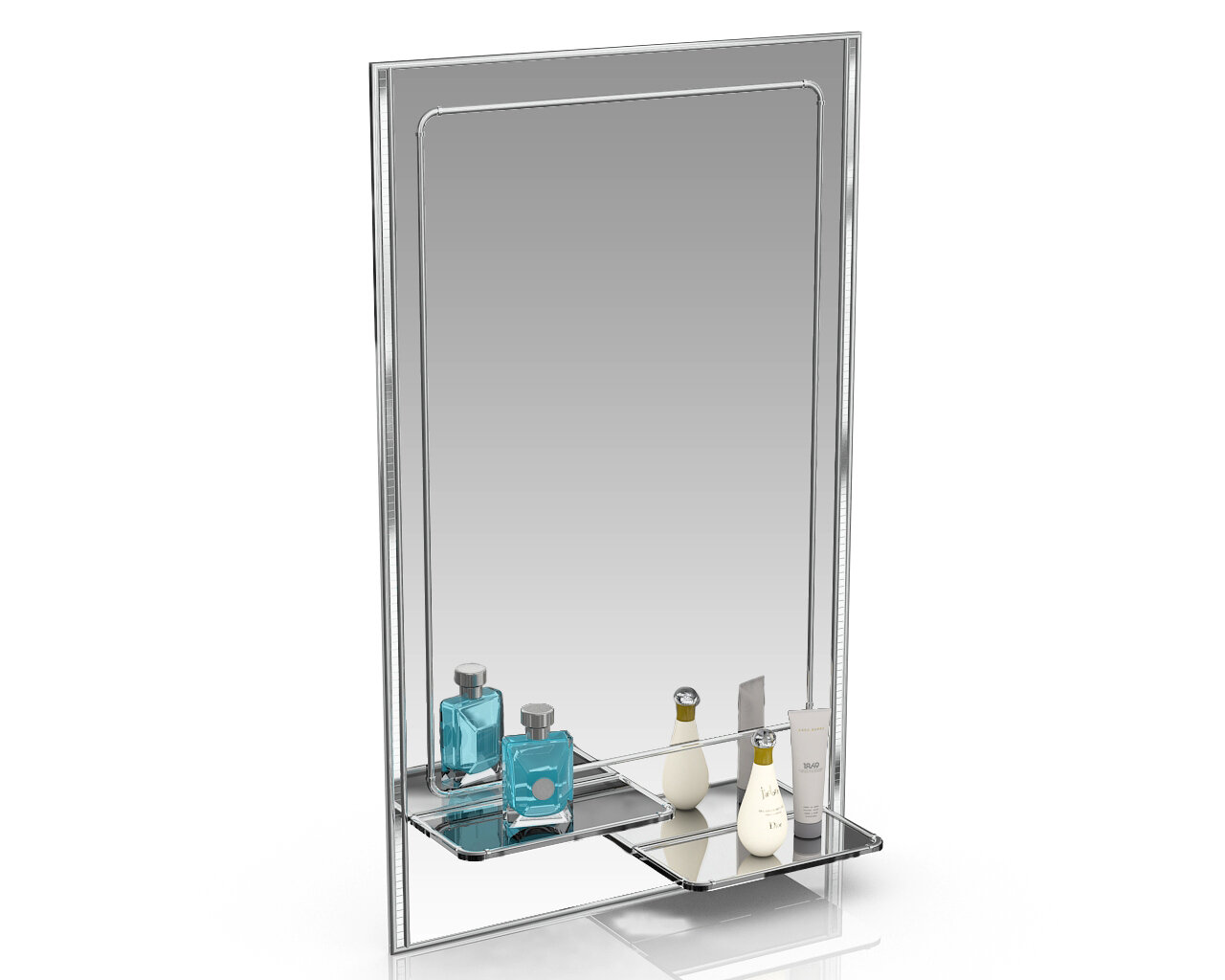 Зеркало 123М2 серебро куб серебро ШхВ 45х73 см зеркало для ванной комнаты две полочки