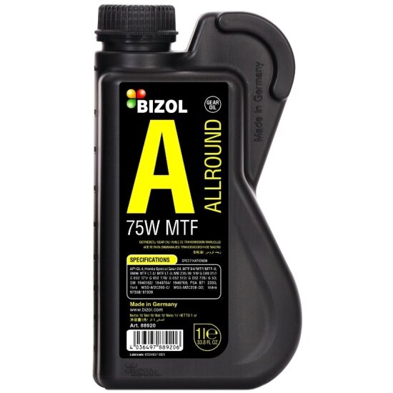 Трансмиссионное масло BIZOL Allround Gear Oil MTF 75W синтетическое 1 л «Сделано в Германии»