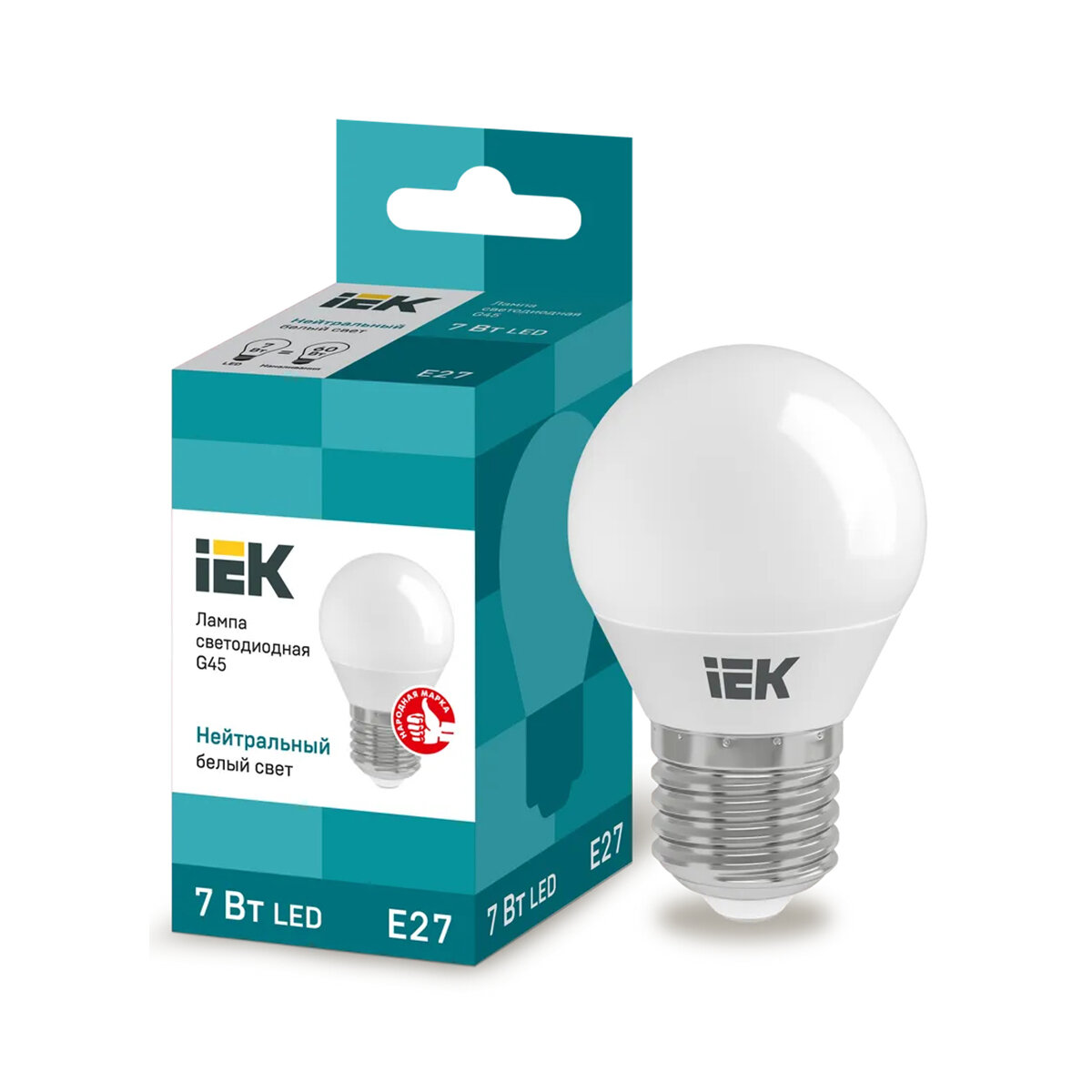 Лампа светодиодная LED IEK Шар, E27, G45, 7 Вт, 4000 K, нейтральный свет