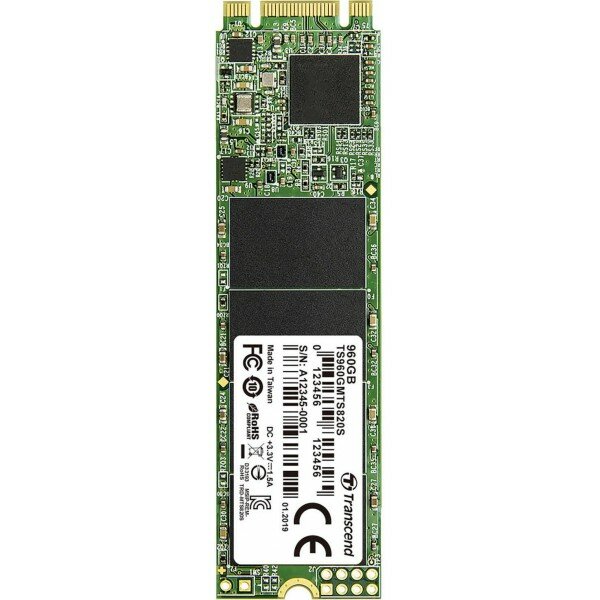 Накопитель SSD M.2 Transcend 960Gb MTS820 (TS960GMTS820S) (SATA3, up to 560/520MBs, 75000 IOPs, 3D TLC, 22х80мм)