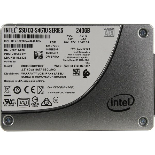 Накопитель SSD Intel Original SATA III 240Gb SSDSC2KG240G801 DC D3-S4610 2.5