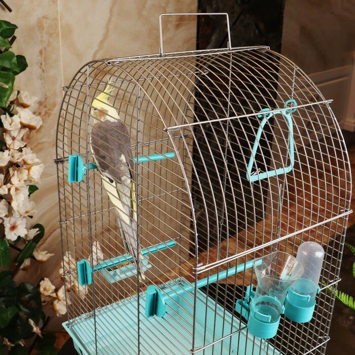 Пижон Клетка для птиц "Пижон" №101, хром , укомплектованная, 41х30х65 см, бирюзовая - фотография № 3
