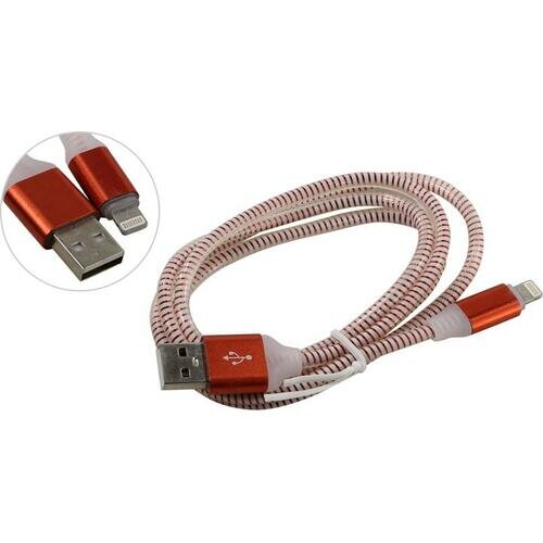 Дата-кабель Smartbuy USB - 8 pin с индикацией 1м красный с мет. наконечником