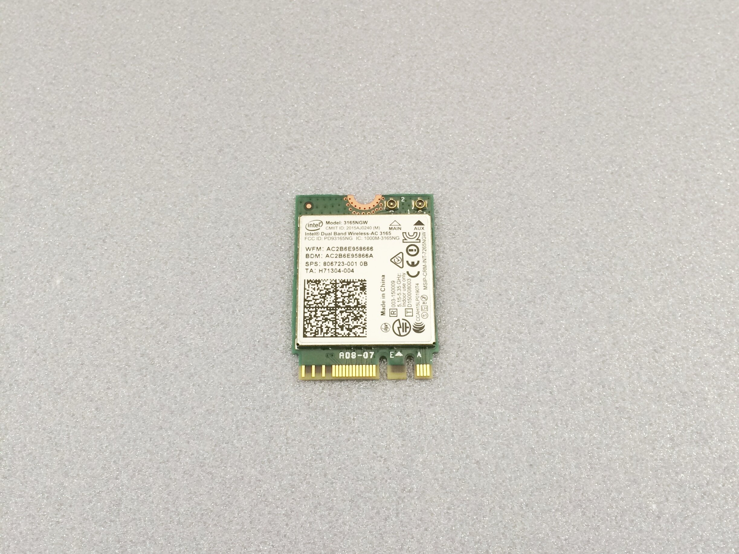  Bluetooth Wi-Fi Intel Dual Band Wireless-AC 3165NGW