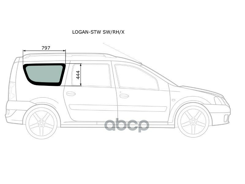 Стекло Кузова Боковое (Не Опускное) (Справа/ Цвет Зеленый) Dacia Logan 04-08 / Logan Mcv 08-12 / Lad XYG арт. LOGAN-STW SW/RH/X