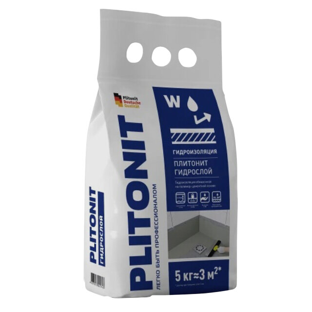 фото гидроизоляция плитонит ГидроСлой жесткая обмазочная цементная 5кг