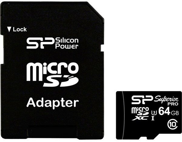 Карта памяти 64Gb MicroSD Silicon Power Superior Pro Class 10 + SD адаптер (SP064GBSTXDU3V10SP)