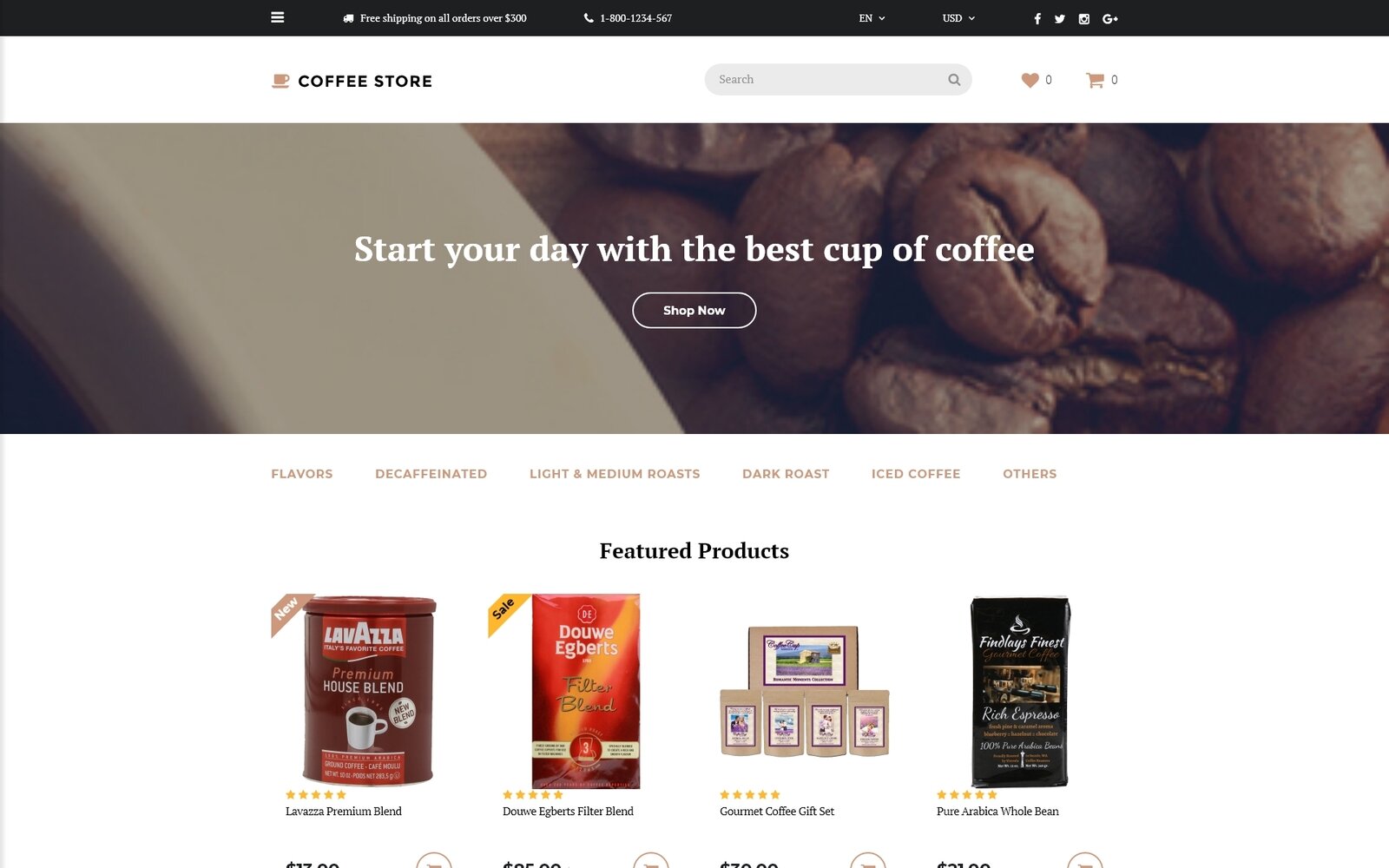 Coffee Store Шаблон OpenCart