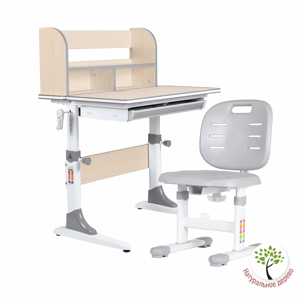 Комплект Anatomica Smart-10 Plus парта + стул + надстройка + выдвижной ящик клен/серый с серым стулом Lux-02