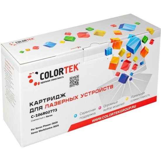 Совместимый лазерный картридж Colortek 106R02773 (106R02773/3020/3025) для принтеров Xerox Phaser-3020, 3025, черный, 1 500 страниц