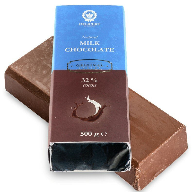 Шоколад молочный натуральный Delicert, плитка 500 г.