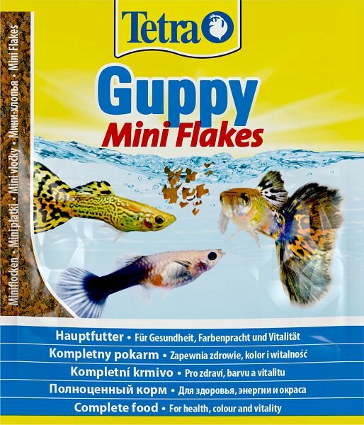 Tetra TetraGuppy основной корм для живородящих рыб, хлопья 12 г