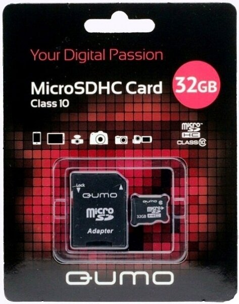 QUMO MicroSDHC 32GB Сlass 10 (с адаптером SD)