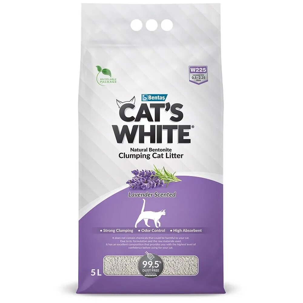 Комкующийся наполнитель для туалета кошек Cat's White Lavender с нежным ароматом лаванды 5 л./4,3 кг.