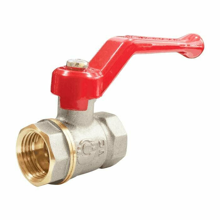 фото Кран шаровой латунь никель 11Б27фт1М OPTIMA Ду 15 Ру25 ВР полнопроходной рычаг красный VALFEX VF.214.NLR1.012