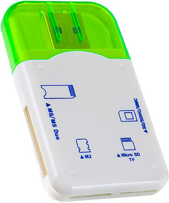 Картридер Perfeo Card Reader SD/MMC+Micro SD+MS+M2 (PF-VI-R010-Green)