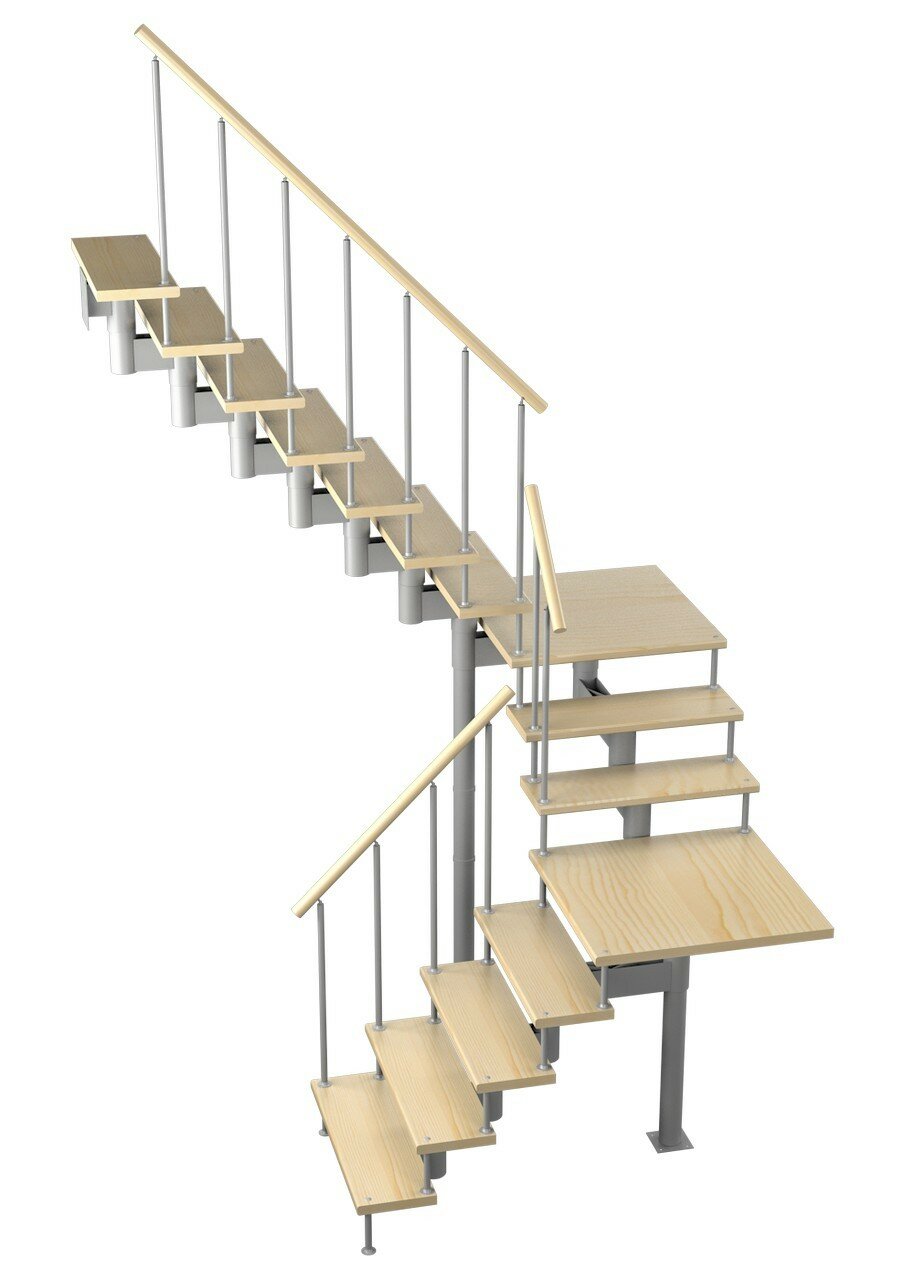 Модульная лестница Комфорт 180 (h 2700-2850, Серый, Сосна, Нержавеющая сталь) - фотография № 1