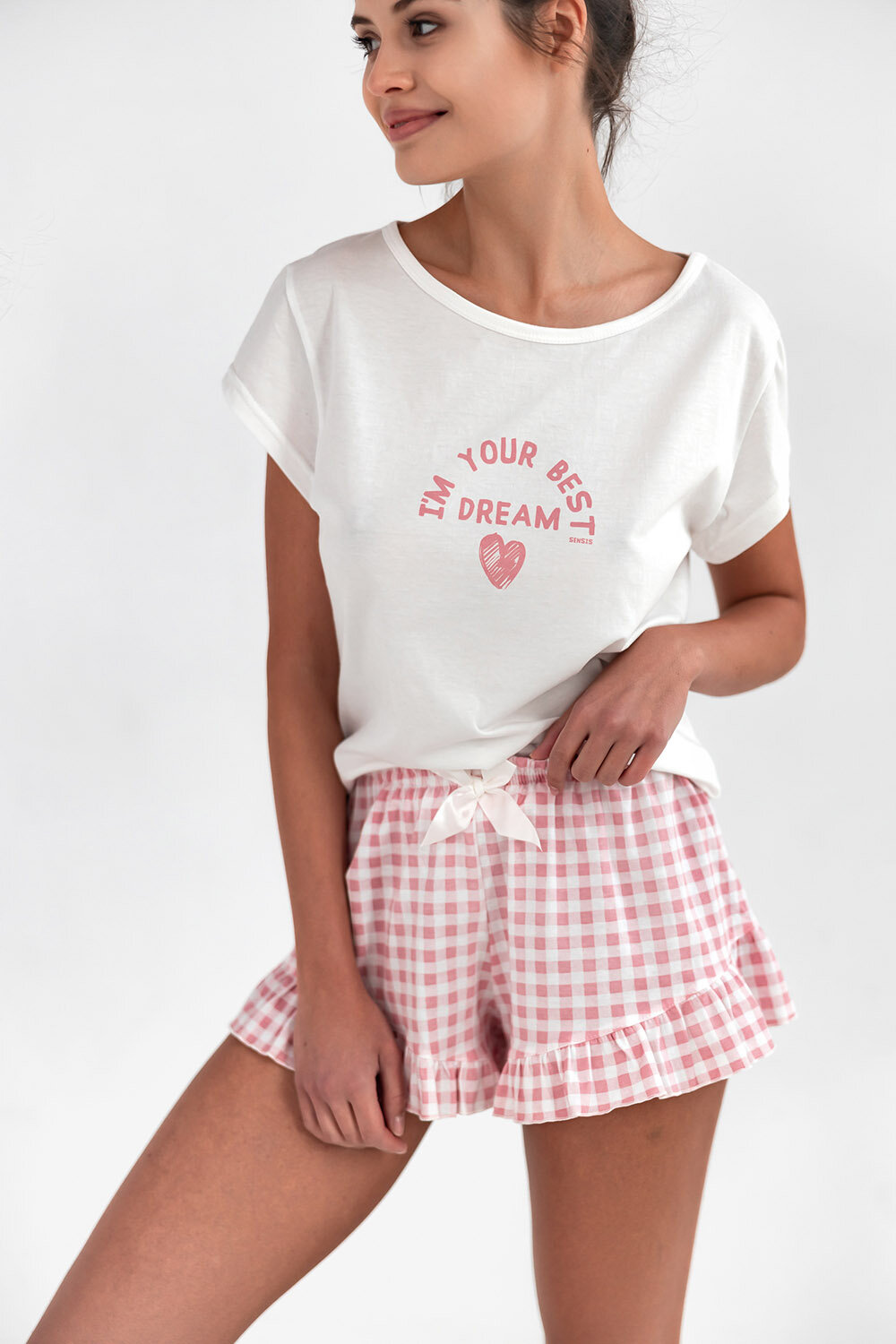 Пижама женская SENSIS Keyla, футболка и шорты, хлопок 100%, белый (Размер: XL)