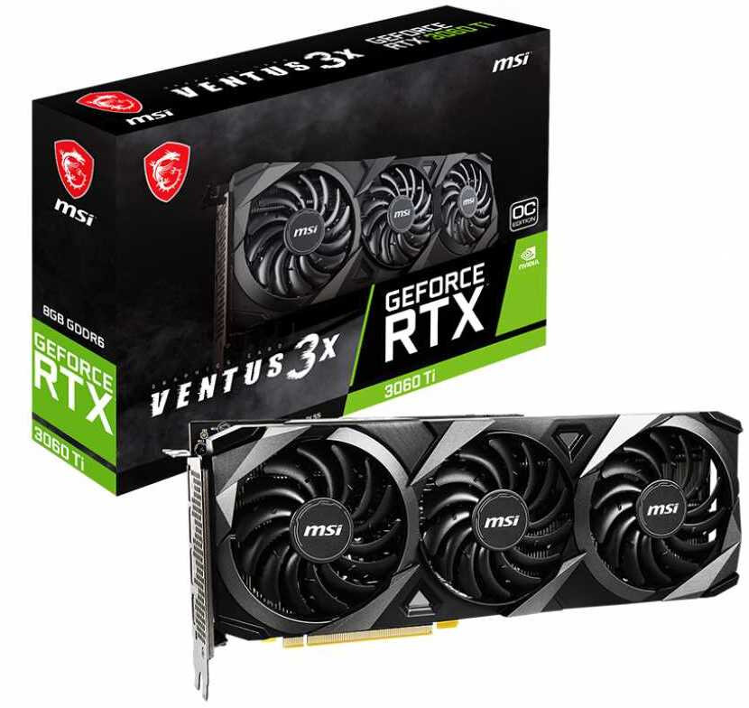 MSI Видеокарта MSI PCI-E 4.0 RTX 3060 Ti VENTUS 3X 8G OC LHR NVIDIA GeForce 3060Ti 8192Mb 256 GDDR6 1695/14000 HDMIx1 DPx3 HDCP Ret