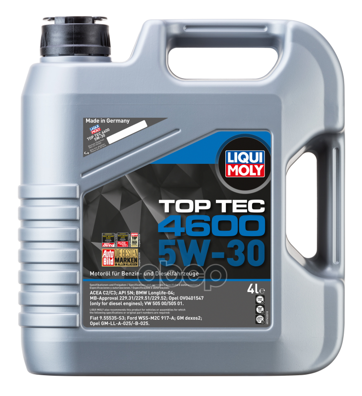 Liqui moly Нс-Синт.Мот.Масло Top Tec 4600 5w-30 Sn/Cf, C3 (4л) 3763