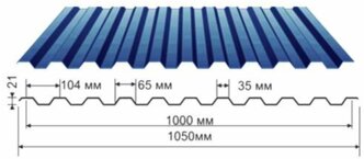 Профнастил С21 синий 1000х2000 RAL 5005