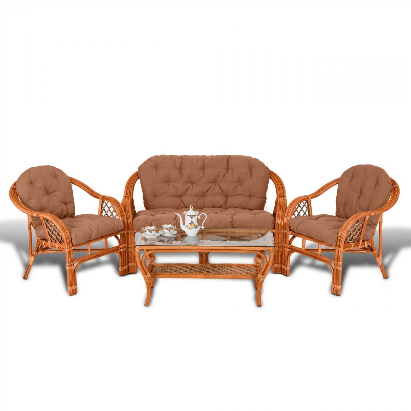 Комплект мебели из натурального ротанга тройного плетения Маркос (Marcos), цвет коньяк - фотография № 1