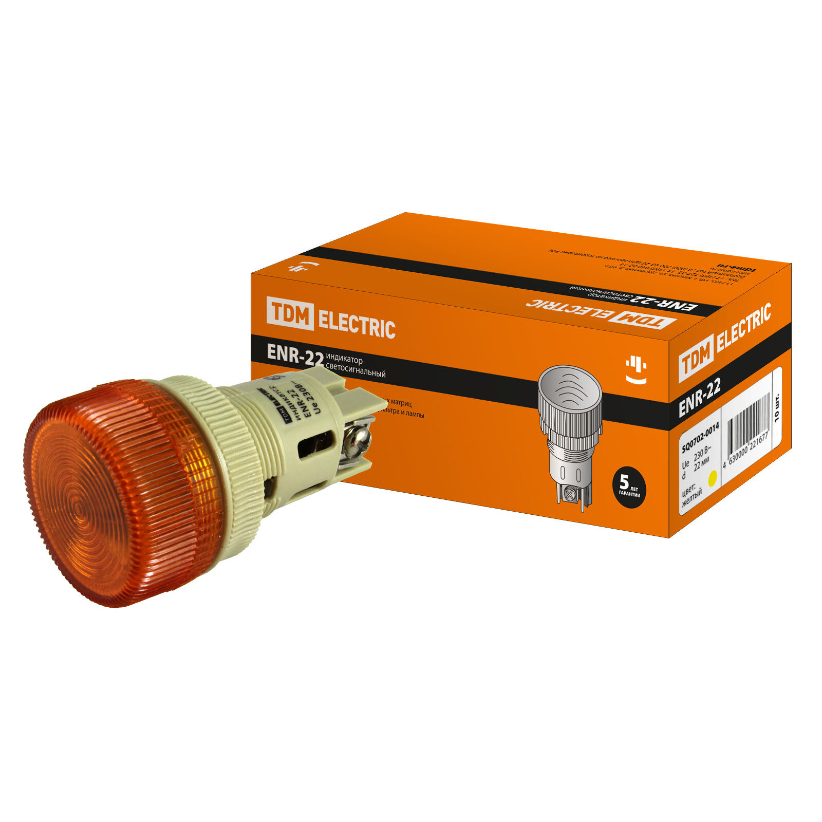 Лампа ENR-22 сигнальная d22мм желтый неон/230В цилиндр, TDM SQ0702-0014 (10 шт.)