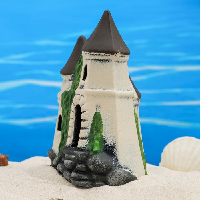 Декор для аквариума "Замок", с двумя крышками, керамический, с 13,5 х 9 х 16 см, белый 96994 - фотография № 2