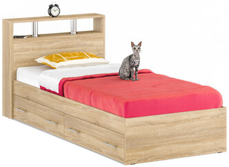 Кровать с ящиками Камелия 900, цвет дуб сонома, ШхГхВ 93,5х217х78,2 см., спальное место 900х2000 мм., без матраса, основание есть