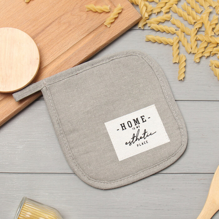 фото Прихватка Этель "HOME", цвет серый, 16х16 см, 50%хл, 50%лен, 10068901