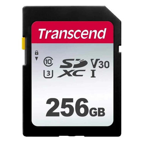 Карта памяти SDXC UHS-I U3 Transcend 256 ГБ, 100 МБ/с, Class 10, TS256GSDC300S, 1 шт., переходник без адаптера