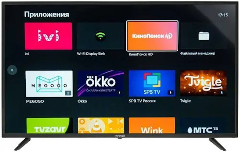 Prestigio LED LCD TV 50"(3840x2160) VA LED, 250cd/m2, USB, HDMI, RCA, CI slot, Optical, Media player, Android 9, MT9632, Smart 1.5+8Gb, DVB-T2/T/