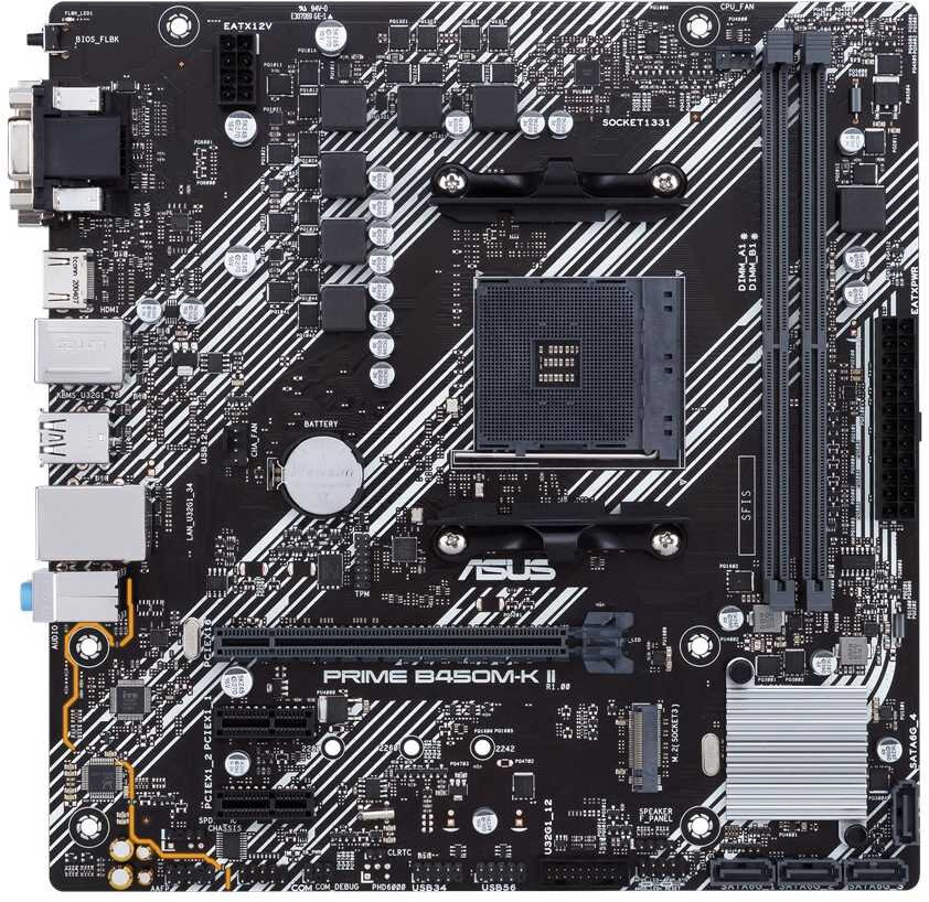 Материнская плата Asus PRIME B450M-K II Soc-AM4 AMD B450 2xDDR4 mATX AC`97 8ch(7.1) GbLAN RAID+VGA+DVI+HDMI