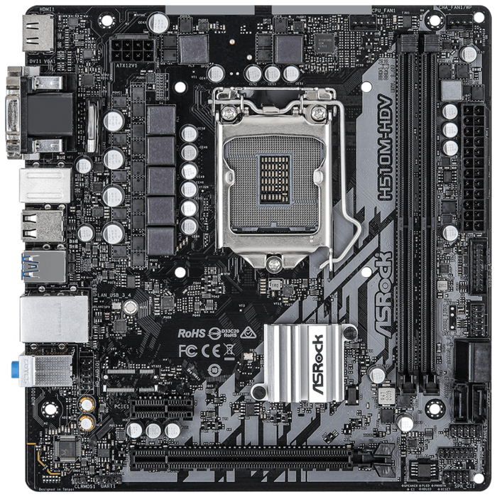 ASRock Материнская плата Socket1200 ASRock H510M-HDV (iH510, 2xDDR4, SATA III, PCI-E, D-Sub, DVI, HDMI, 1Гбит LAN, USB3.2, mATX) (ret)