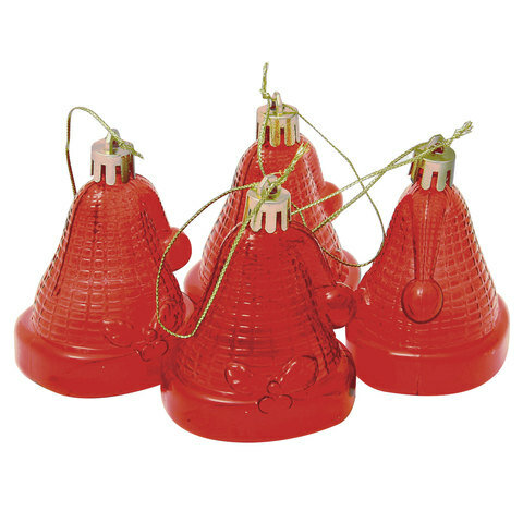 Украшения елочные подвесные «Колокольчики» набор 4 шт 65 см пластик полупрозрачные красные 59596