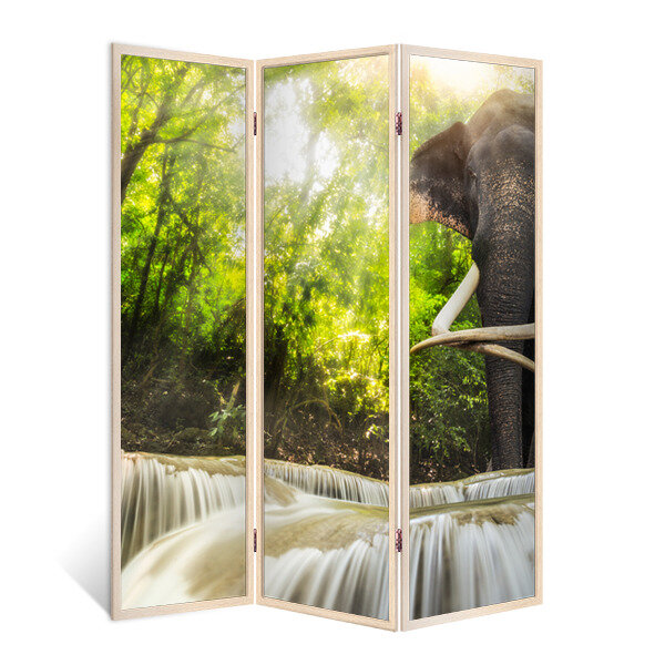 Ширма перегородка Слон на водопаде 3 створки кремовый дуб 176х140 см
