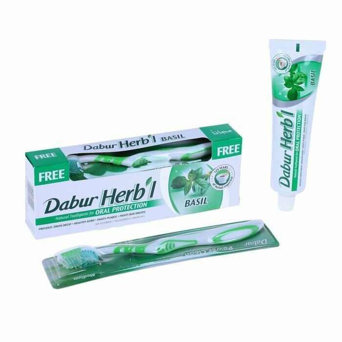 Набор Dabur Herb'l базилик: зубная паста 150 г + зубная щётка