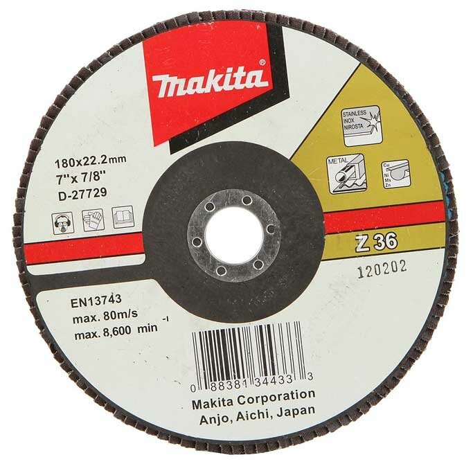 Диск шлифовальный для стали и цветных металлов Makita D-27729 Z36 180x22,2